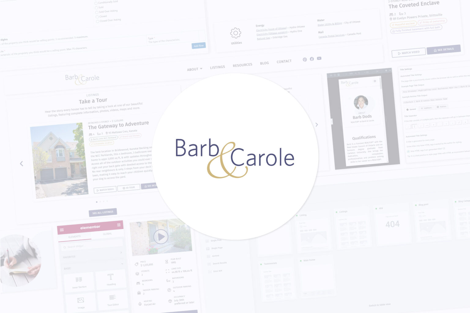 Barb & Carole's logo over screen capture of its website and interfaces the software running it.